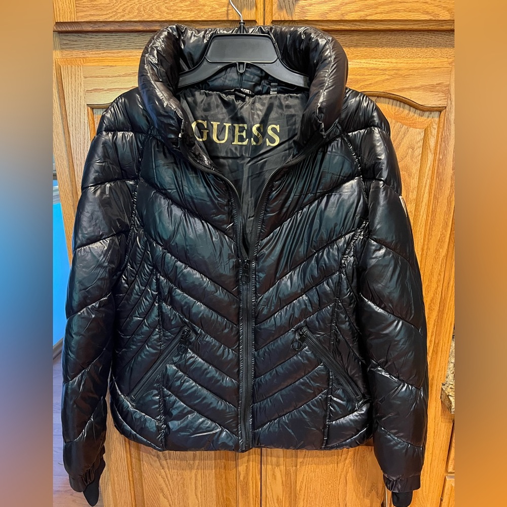 GUESS Shiny Black Puffer Jacket